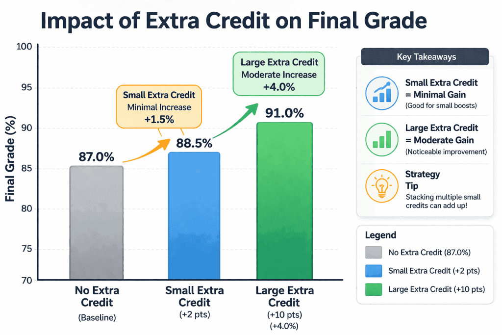 Bar chart comparing small vs large extra credit impact on grades