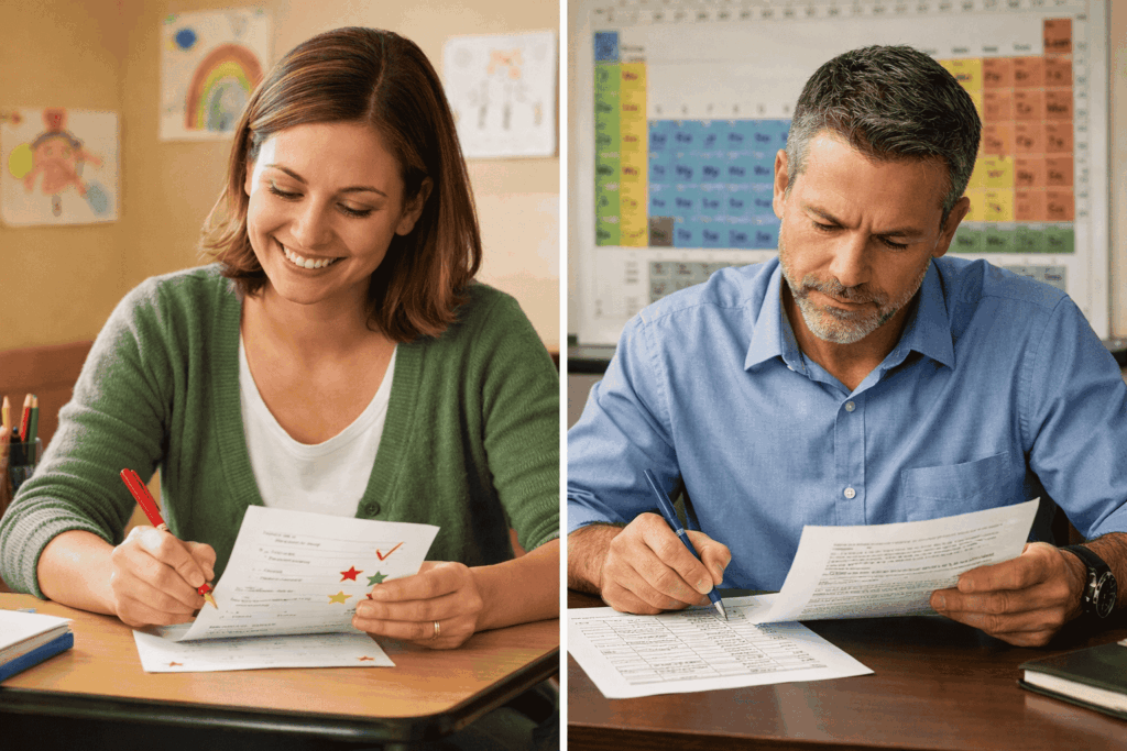 How do teachers grade tests - elementary vs high school grading